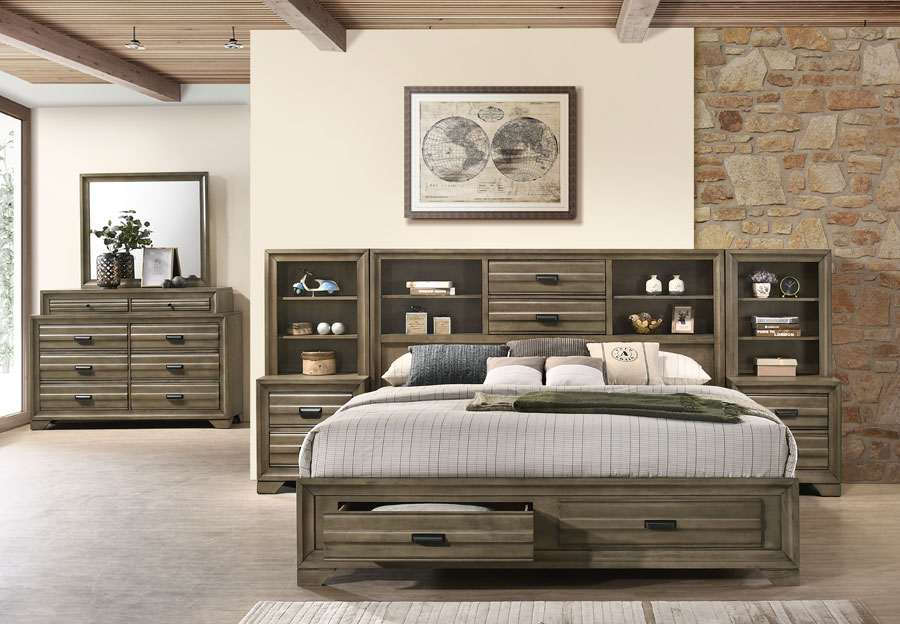 Storage Bed With Dresser Mirror, Queen Bookcase Headboard Bedroom Set