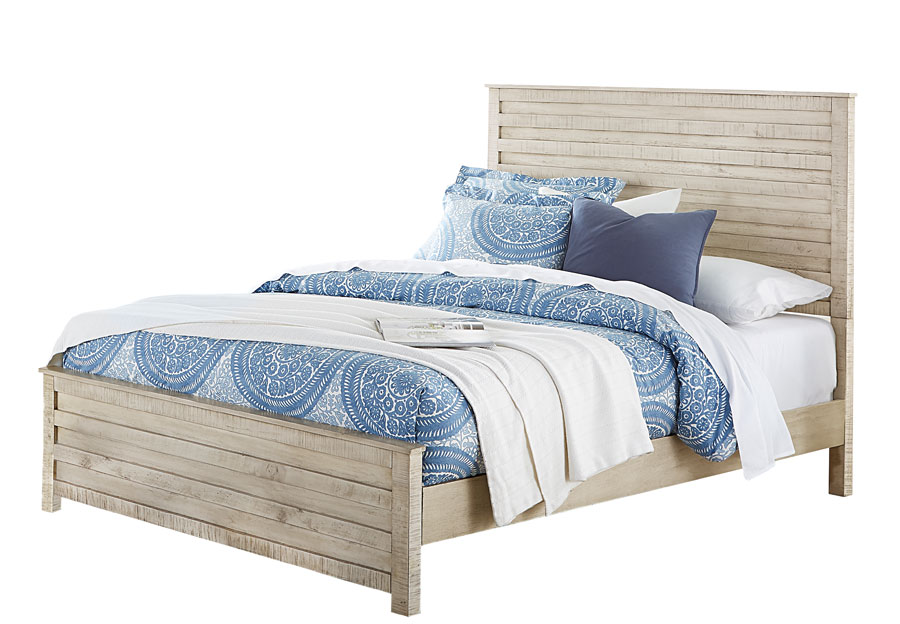 Hillsdale Villa Distressed White King Panel Bed, Dresser, and Mirror