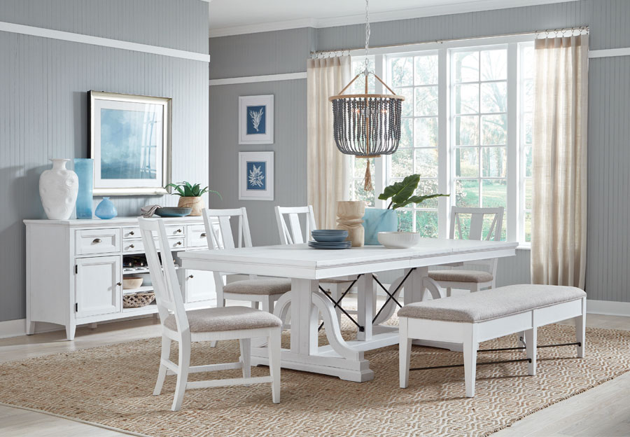 Magnussen Heron Cove White Dining Table With Two Side Cha