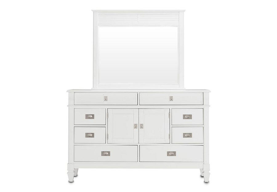 Lifestyle Compass White Queen Panel Bed, Dresser, and Mirror