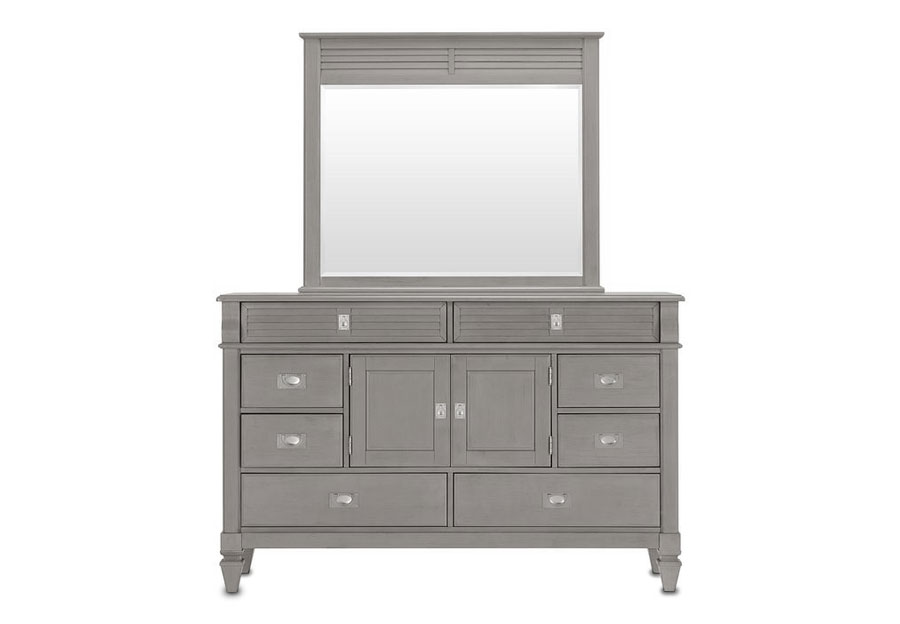 Lifestyle Compass Grey King Panel Bed, Dresser, and Mirror