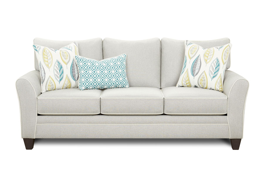 Fusion TNT Nickel Sofa with Lassiter Caper and Rupert Teal Accent Pillows