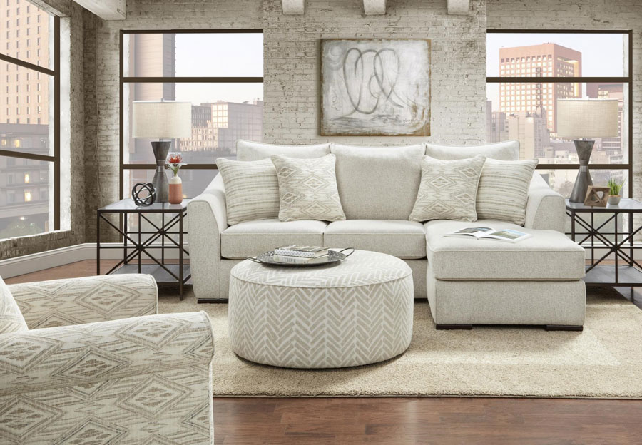 Fusion Vibrant Vision Oatmeal Chaise Sofa with Boise and Western Front Blanco Pillows