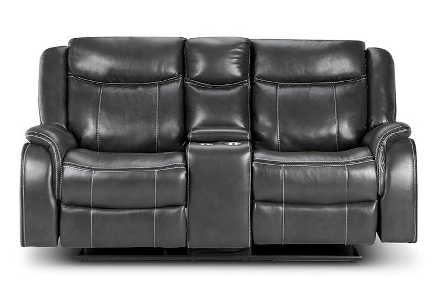 Lane Carrera Grey Glider Reclining, Leather Reclining Sofa With Center Console