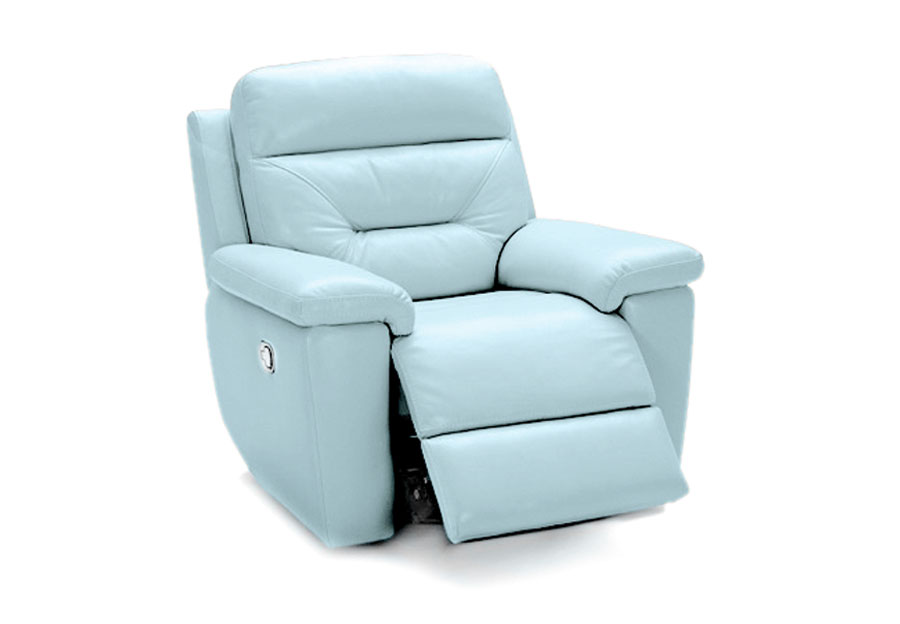 Kuka Grand Point Pastel Blue Dual Power Leather Match Recliner