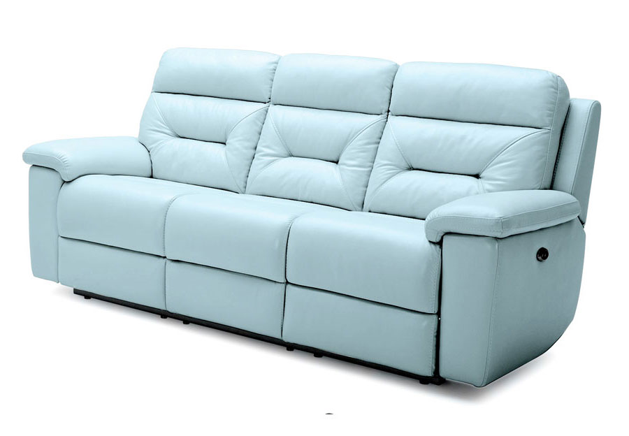 Kuka Grand Point Pastel Blue Leather Match Dual Power Reclining Sofa