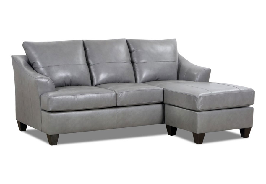 Lane Carlisle Silver Leather Match Sofa with Chaise and Loveseat
