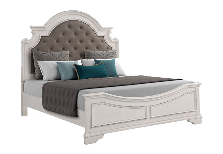 Lifestyle Stevenson Manor Antique White Queen Upholstered Bed, Dresser, and Mirror