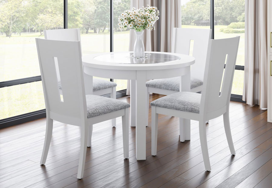 Jofran Urban Icon Round Dining Table with Four Slatback Chairs