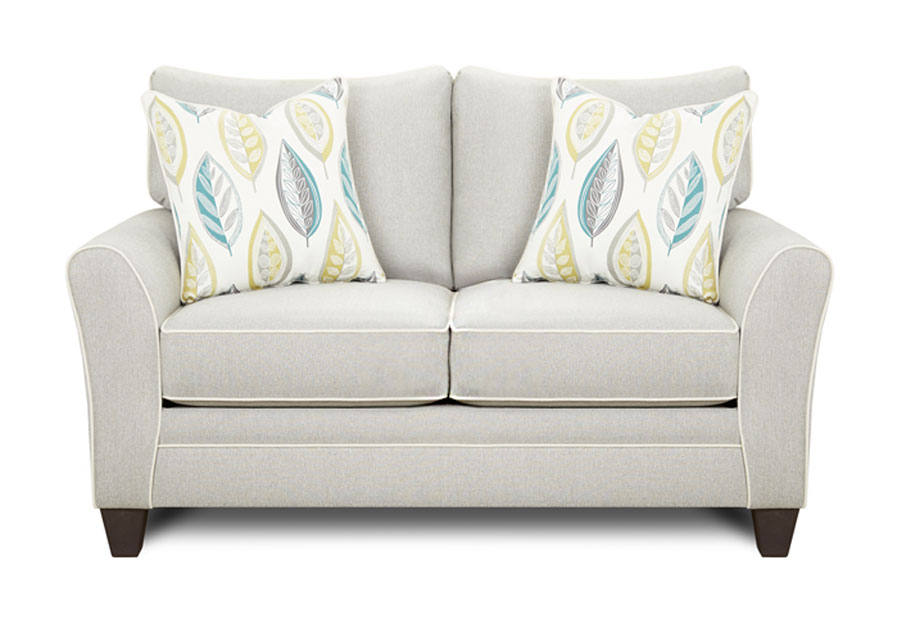 Fusion TNT Nickel Sleeper Sofa and Loveseat with Lassiter Caper and Rupert Teal Accent Pillows