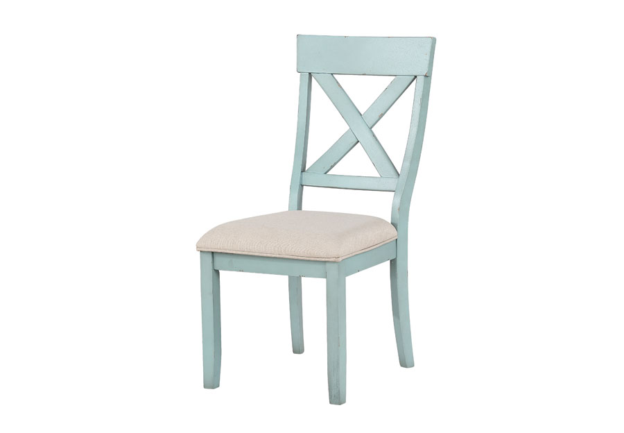 Lifestyle Harbor Bay Blue Rectangle Dining Table with Two X-Back Side Chairs and a Bench