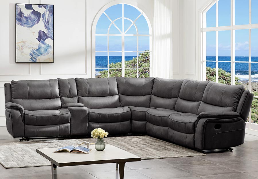 Cheers Cayman Gunmetal Power Reclining Sectional With Three Recliners