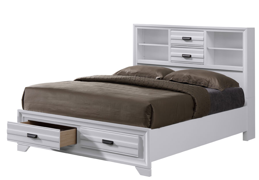 Lifestyle Belcourt White King Bookcase and Storage Bed with Two Piers and Two Nightstands