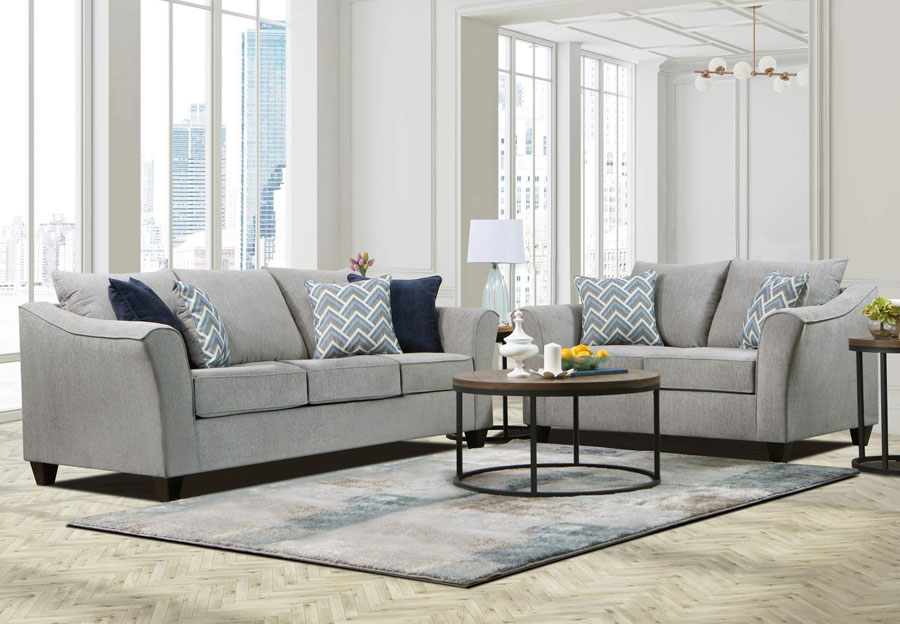 Lane Cayman Beach House Silver Sofa and Loveseat with Blue Jay and Valencia Indigo Accent Pillows