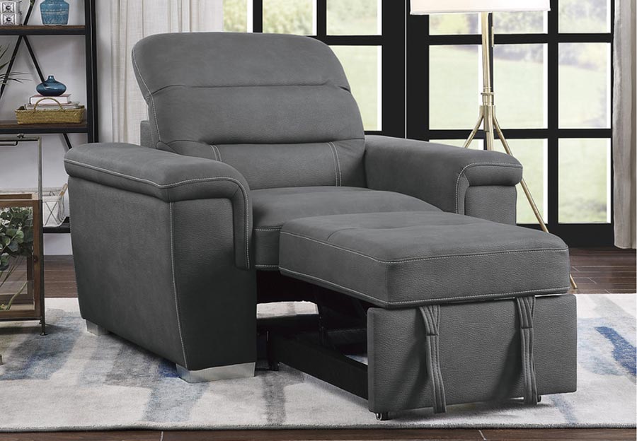 Homelegance Alfio Grey Recliner with Pull-out Ottoman
