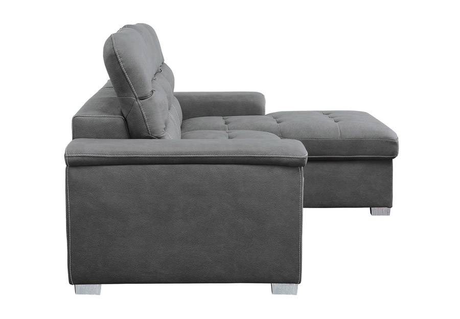 Homelegance Alfio Grey Two-Piece Chaise Sectional with Pull-out Bed and Hidden Storage