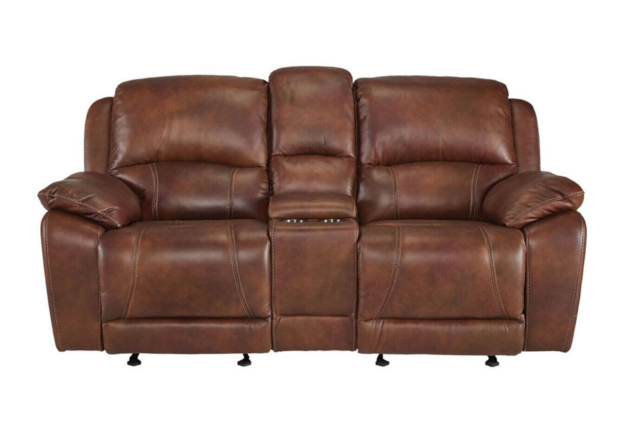 Cheers Princeton Chocolate Leather Match Dual Power Reclining Console Loveseat