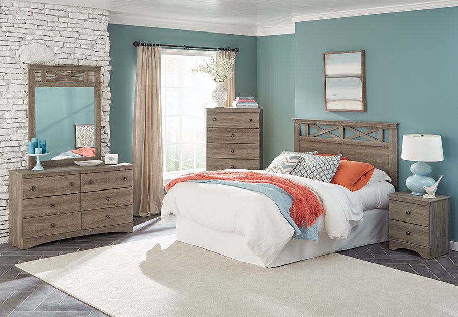 Kith Mulberry Grey Queen Panel Headboard, Dresser and Mirror