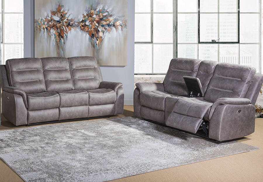 Lifestlyes Jayden Gray Manual Reclining Sofa and Reclining Console Loveseat