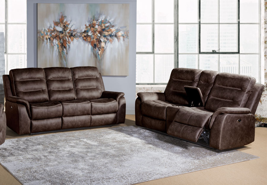 Lifestlyes Jayden Walnut Dual Power Reclining Sofa and Dual Power Console Loveseat