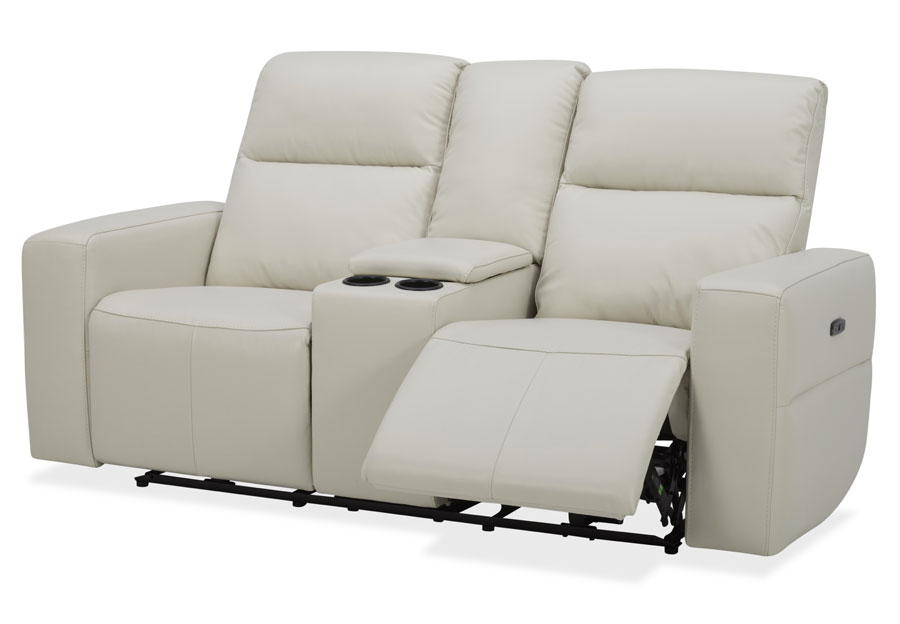 Kuka Relax Ave Ivory Leather Match Dual Power Reclining Console Loveseat
