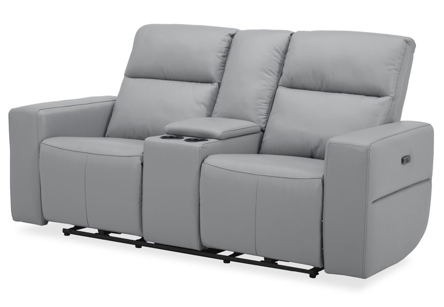 Kuka Relax Ave Light Grey Leather Match Dual Power Reclining Console Loveseat