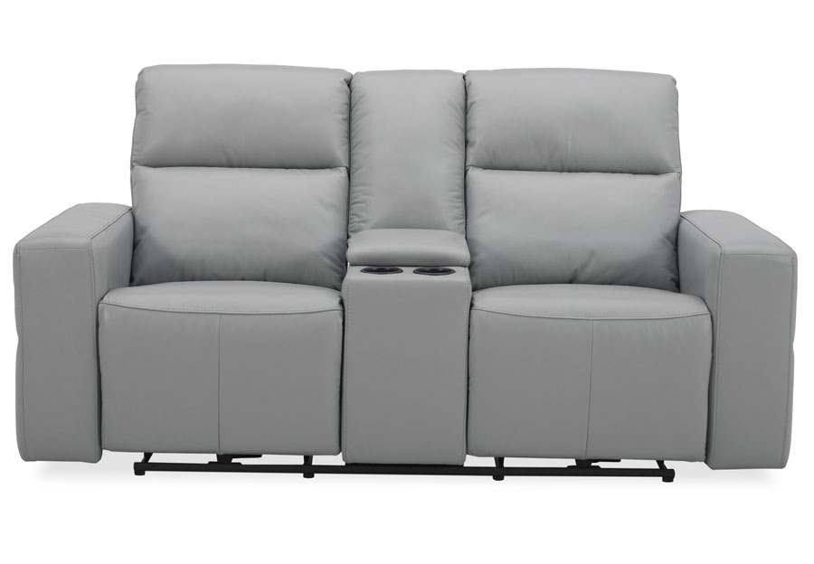 Kuka Relax Ave Light Grey Leather Match Dual Power Reclining Console Loveseat