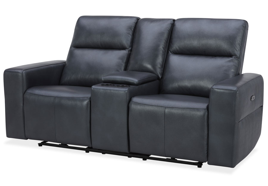 Kuka Relax Ave Navy Leather Match Dual Power Reclining Console Loveseat