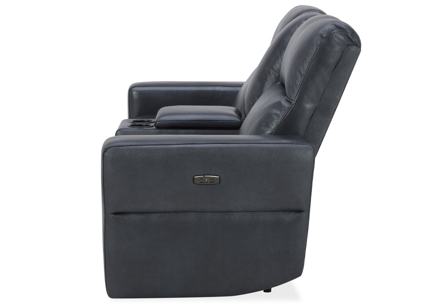 Kuka Relax Ave Navy Leather Match Dual Power Reclining Console Loveseat