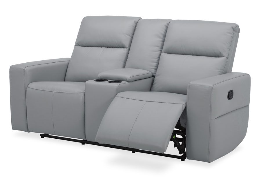 Kuka Relax Ave Light Grey Leather Match Manual Reclining Console Loveseat