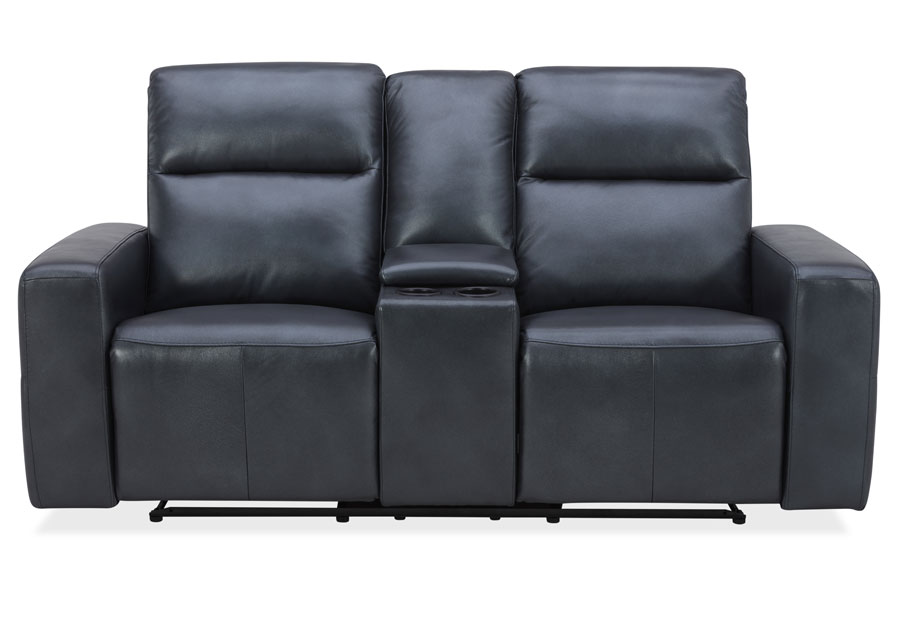 Kuka Relax Ave Navy Leather Match Manual Reclining Console Loveseat