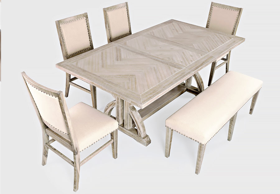 Jofran Fairview Ash Dining Table with Two Chairs and a Bench