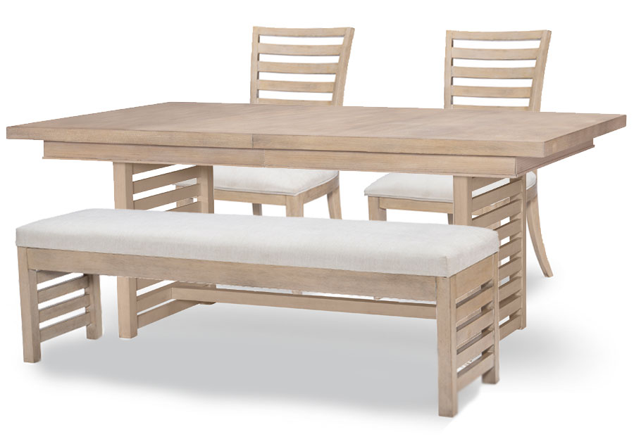 Legacy Edgewater Natural Trestle Dining Table with Two Chairs and a Bench