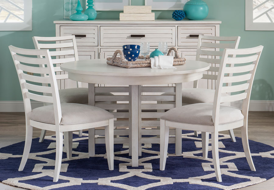 Legacy Edgewater White Round Dining Table with Four Chairs