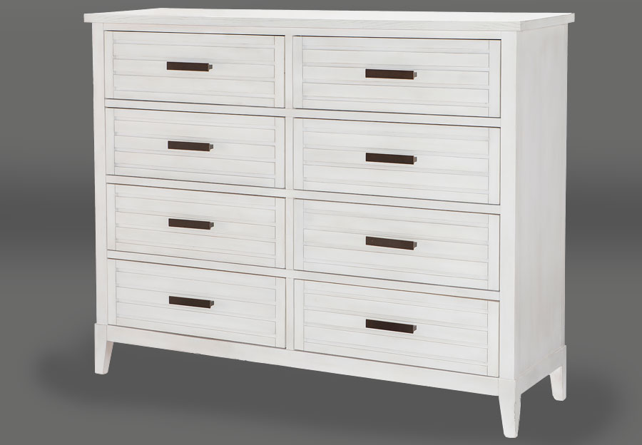 Legacy Edgewater White Queen Upholstered Bed, Dresser and Mirror