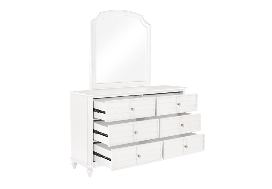 Powell Naples White King Panel Bed, Dresser and Mirror