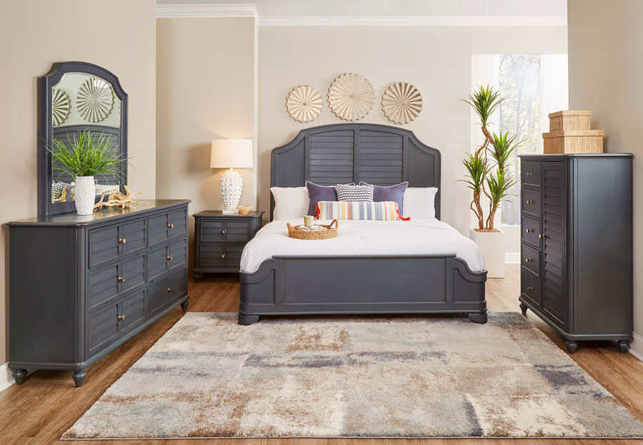 Powell Naples Graphite Queen Panel Bed, Dresser and Mirror