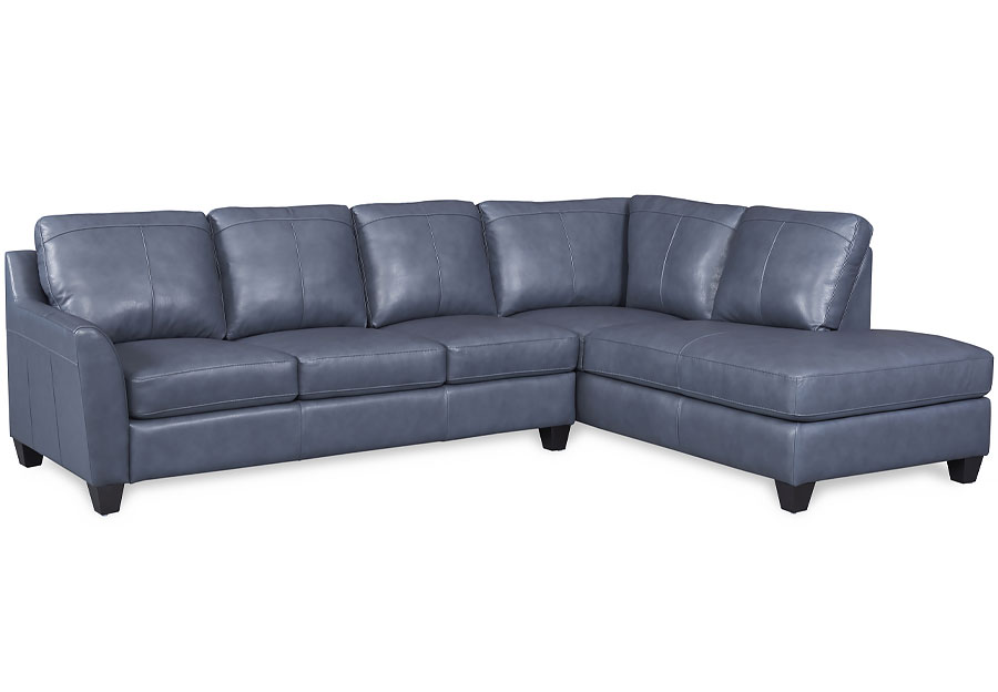 Leather Italia Keenan Blue Leather Match Two Piece Sectional