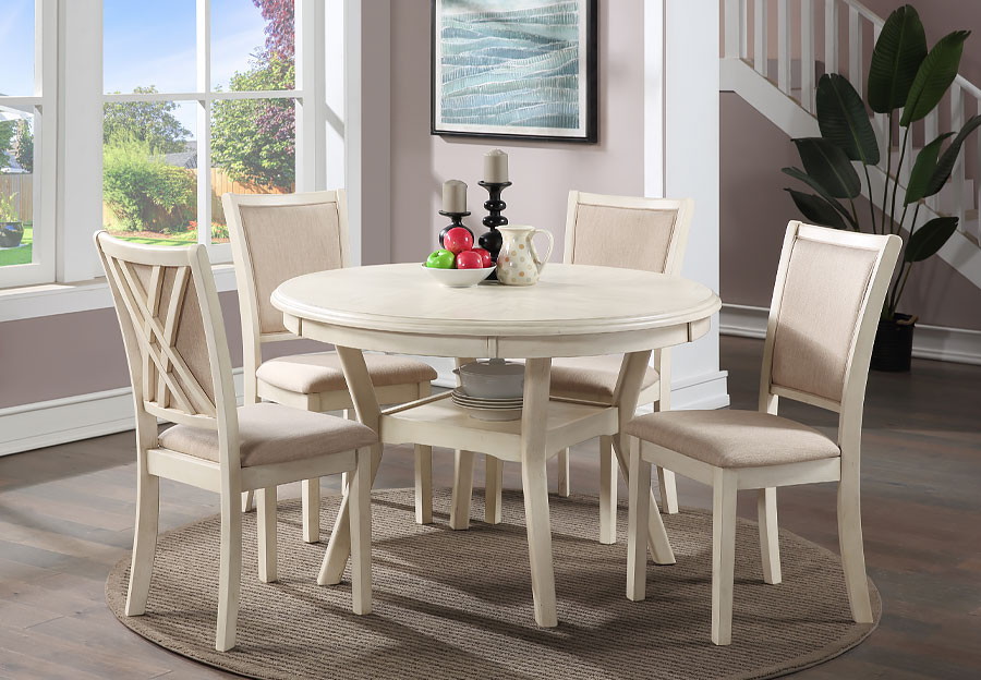 New Classic Amy Bisque Round Dining Table with Four Chairs