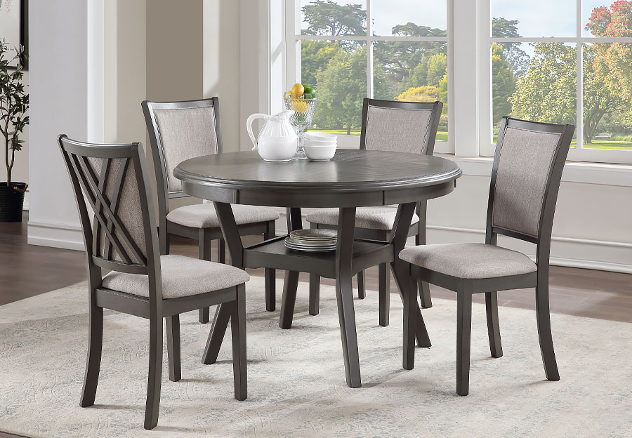 New Classic Amy Grey Round Dining Table with Four Chairs