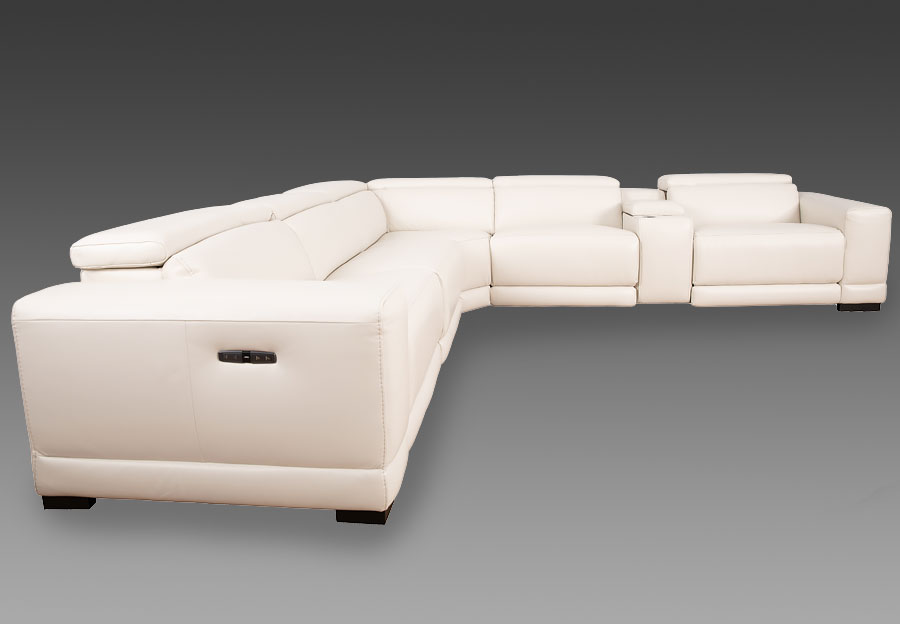 Cheers Rio Ice Three Seat Dual Power Reclining Leather Match Sectional with Storage Console