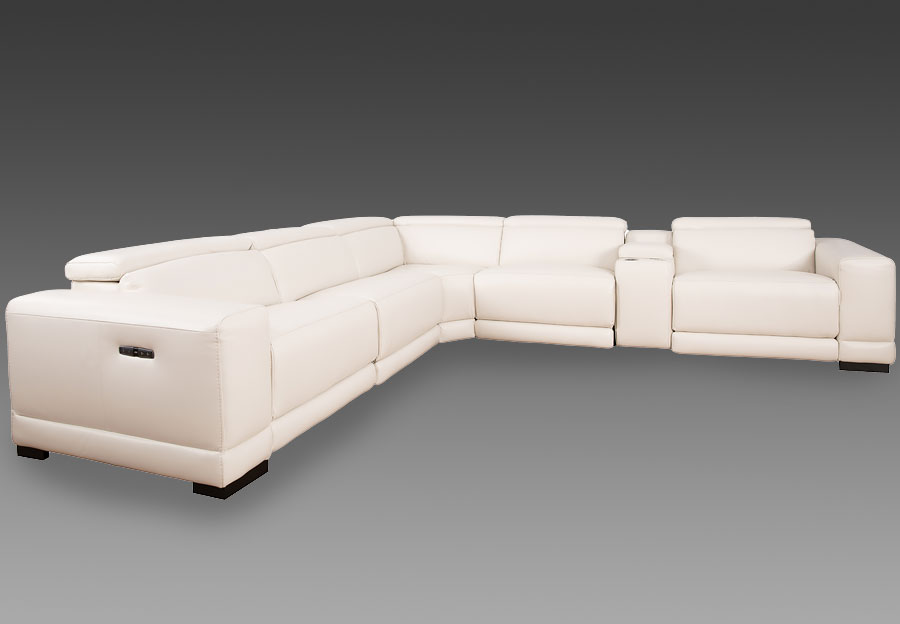 Cheers Rio Ice Two Seat Dual Power Reclining Leather Match Sectional with Storage Console