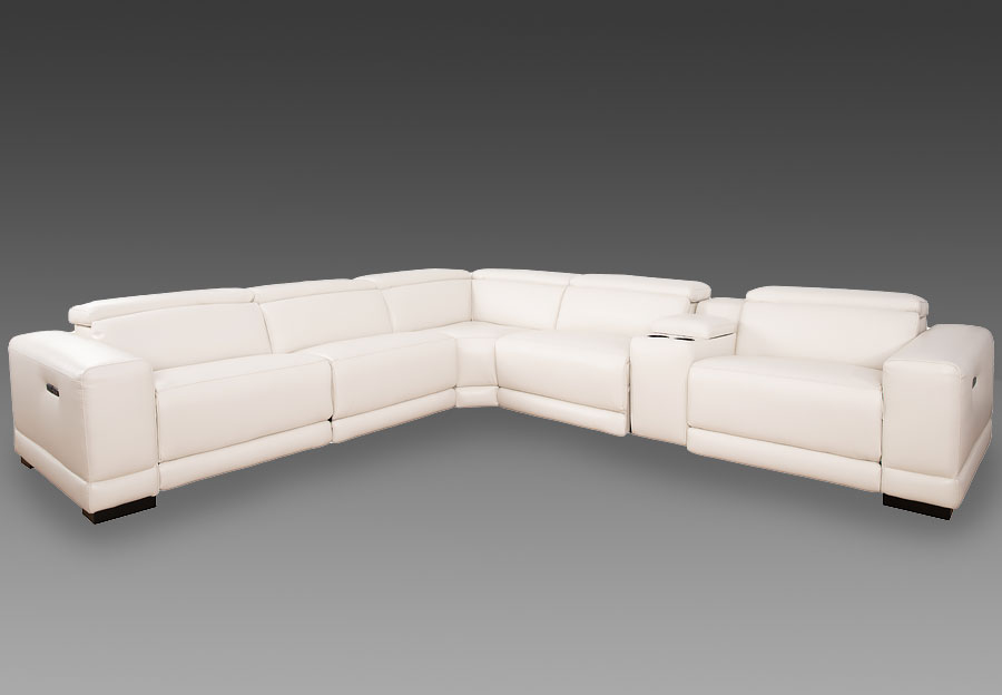 Cheers Rio Ice Two Seat Dual Power Reclining Leather Match Sectional with Storage Console