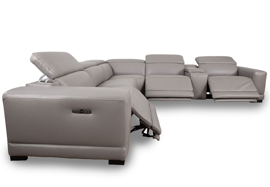 Cheers Rio Grey Three Seat Dual Power Reclining Leather Match Sectional with Storage Console