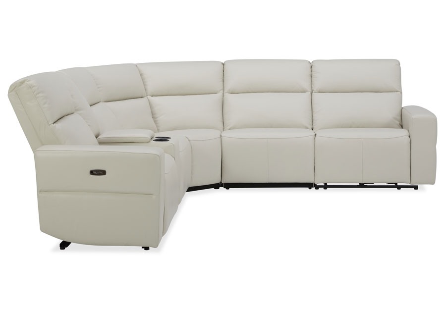 Kuka Relax Ave Ivory Leather Match Three Seat Dual Power Reclining Sectional with Storage Console