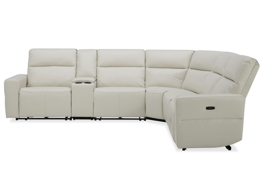 Kuka Relax Ave Light Grey Leather Match Two Seat Dual Power Reclining Sectional with Storage Console