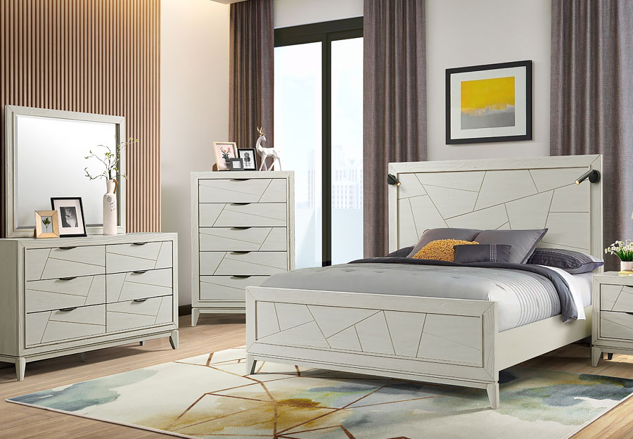 Elements Artis White King Bed, Dresser, and Mirror