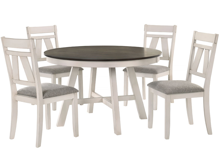 New Classic Maisie White and Brown Round Dining Table with Four Chairs