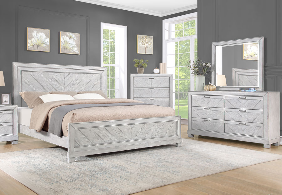 Steve Silver Montana Light Grey King Bed with Dresser and Mirror