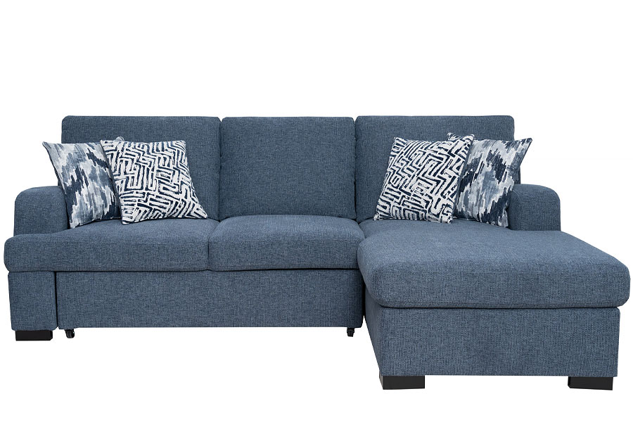 Fine Keaton Blue Two Piece Right Side Chaise Queen Sleeper Sectional